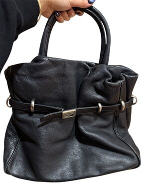 Black Leather Satchel Handbag with Silver Hardware - Designer Style